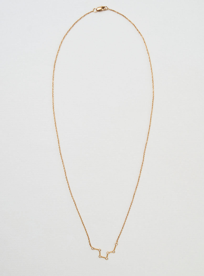 Star Sign Aquarius 18K Gold Necklace w. Diamond