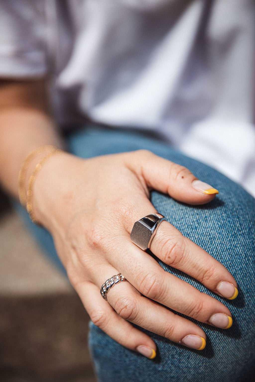 IX Polished Curb Silver Ring