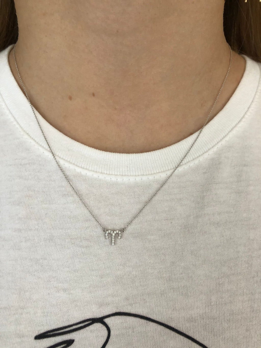 Petit Sign Sternzeichen Widder Halskette aus 18K Weißgold I Diamanten