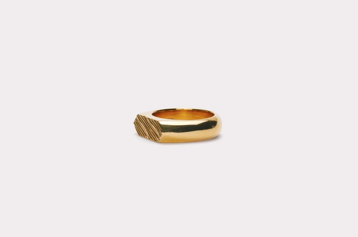 IX Mini Brushed Hexagon Gold Plated Ring