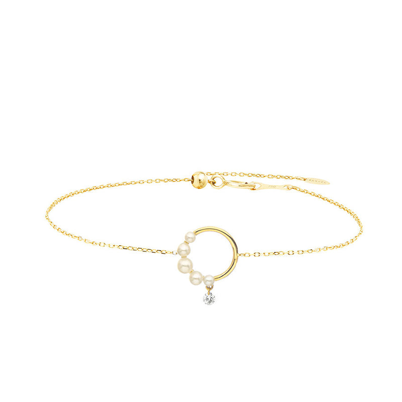Half Pearl Aphrodite 18K Gold Bracelet w. Diamond & Pearls