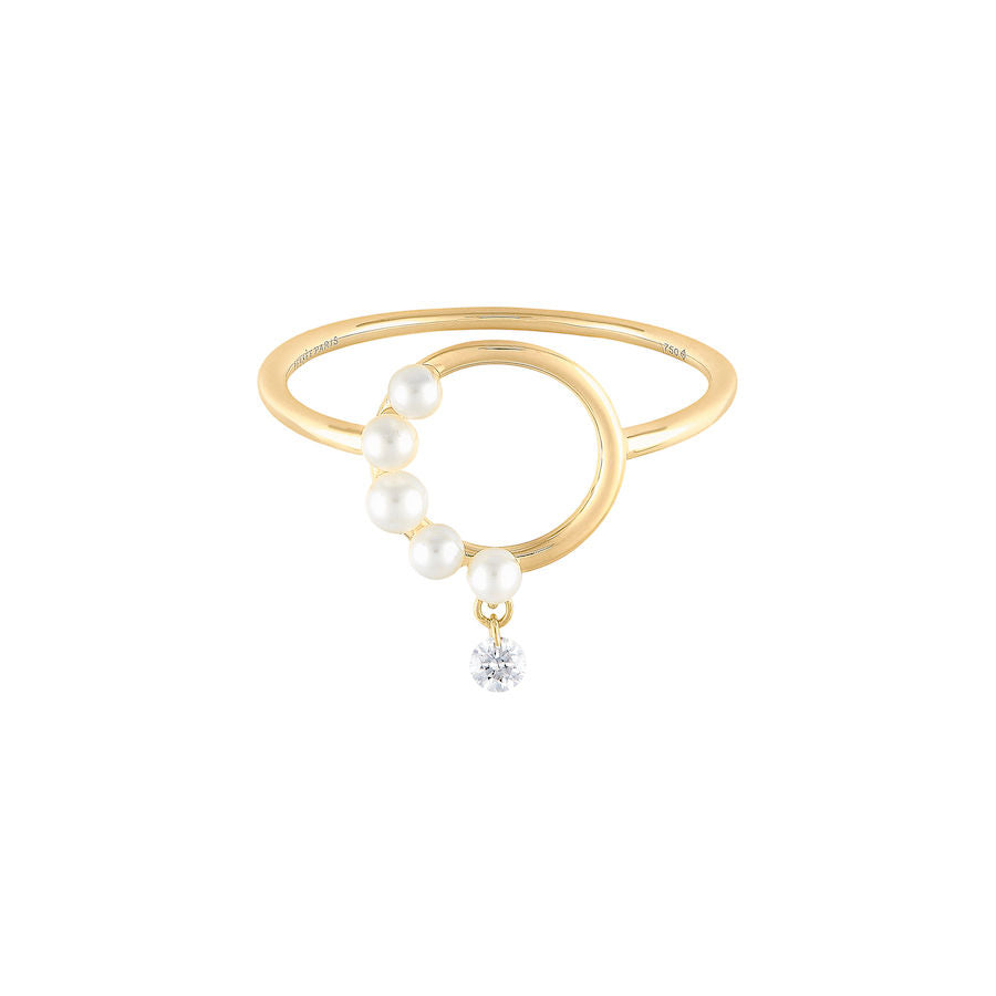 Half Pearl Aphrodite 18K Gold Ring w. Diamond & Pearls