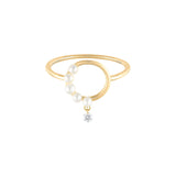 Halv Perle Aphrodite 18K Guld Ring m. Diamant & Perler