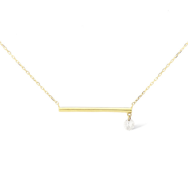Bar 18K Gold Necklace w. Diamond