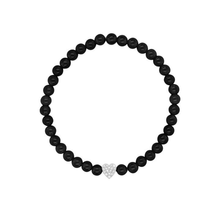 Black Heart Silver Bracelet w. Onyx & Diamond