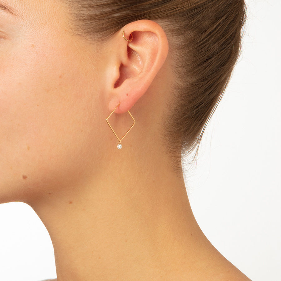 Square 18K Guld, Hvidguld el. Rosaguld Ørering m. Diamant