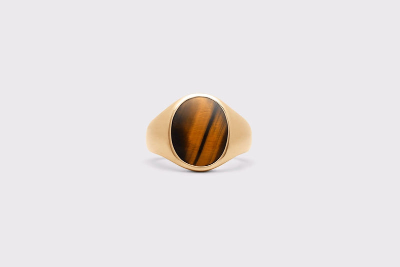 IX Oval Signet Tiger Eye Gold Plated  Ring