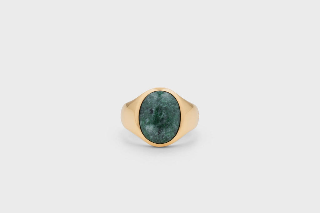 IX Oval Signet Ring Grøn Marmor Forgyldt