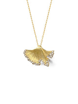 Ginkgo Leaf 14K Gold Necklace w. Diamonds