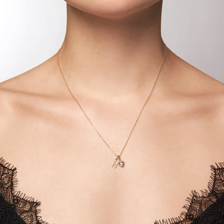 Letter R 10K Gold Pendant w. Diamonds