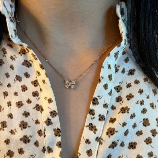 Fairytale Butterfly Large 18K Gold, Rosegold or Whitegold Necklace w. Diamonds