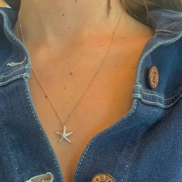 Seastar Dream 18K Guld, Rosaguld eller Hvidguld Halskæde m. Diamanter
