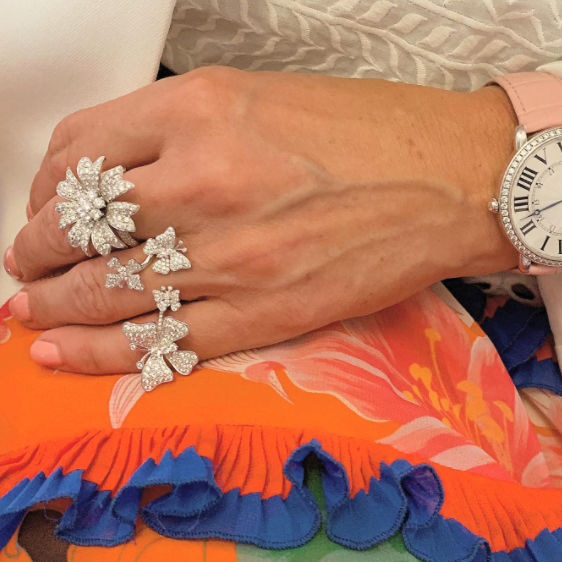 Large Flower 18K Guld, Rosaguld eller Hvidguld Ring m. Diamanter