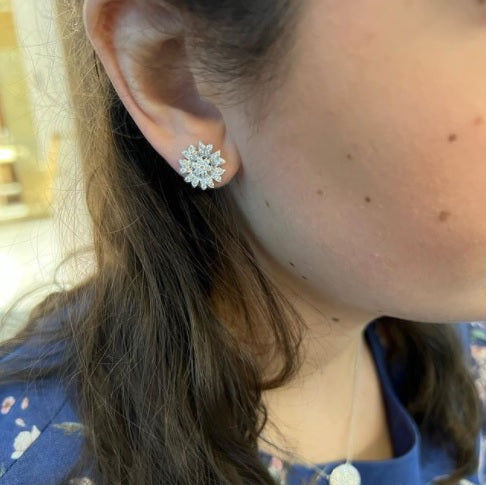 Flower Large 18K Gold, Rosegold or Whitegold Studs w. Diamonds