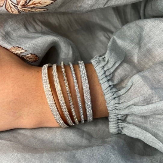 Two Row Parallel 18K Gold, Rosegold or Whitegold Bangle w. Diamonds