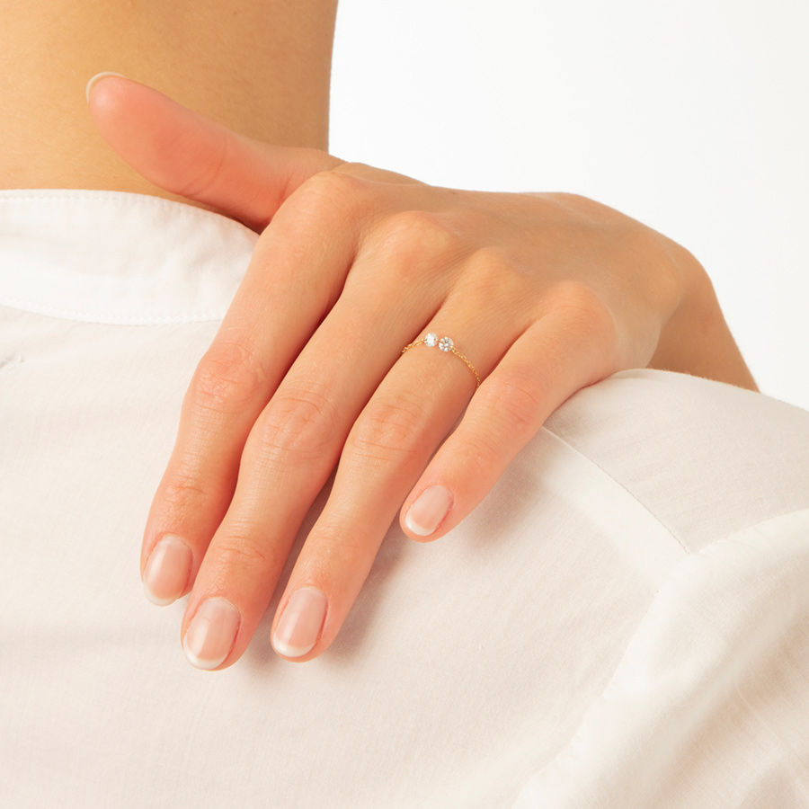 Chainette 18K Gold Ring w. Diamonds