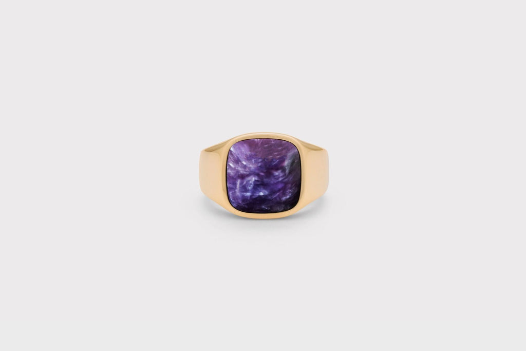 IX Kissen Signet Charoite Gold Plated Ring