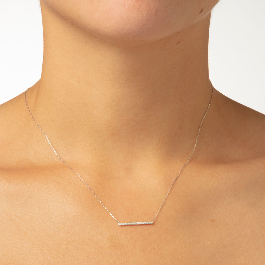 Short Pavé Bar 18K Gold Necklace w. Diamonds