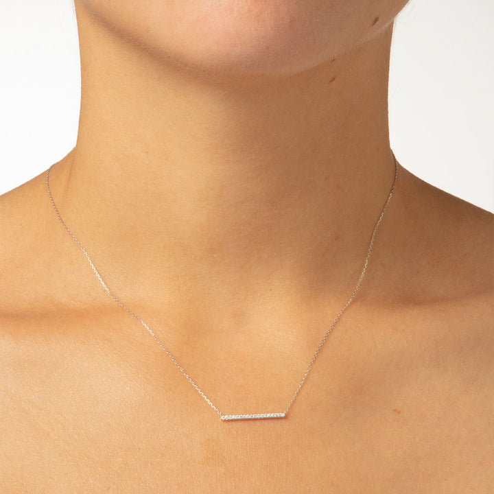 Short Pavé Bar 18K Gold Necklace w. Diamonds