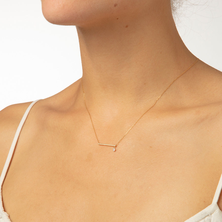 Bar Pavé 18K Gold Necklace w. Diamonds