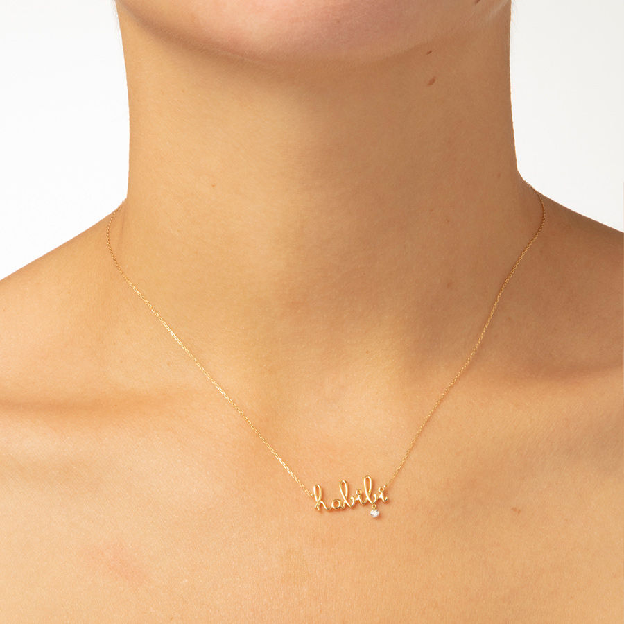 Habibi 18K Gold or Whitegold Necklace w. Diamond
