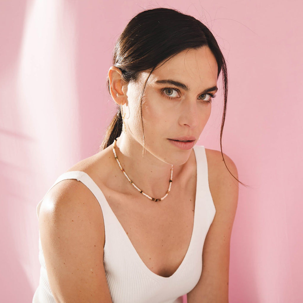 Collar Cassandra 18K Gold Plated Necklace w. Pearls & Tourmaline