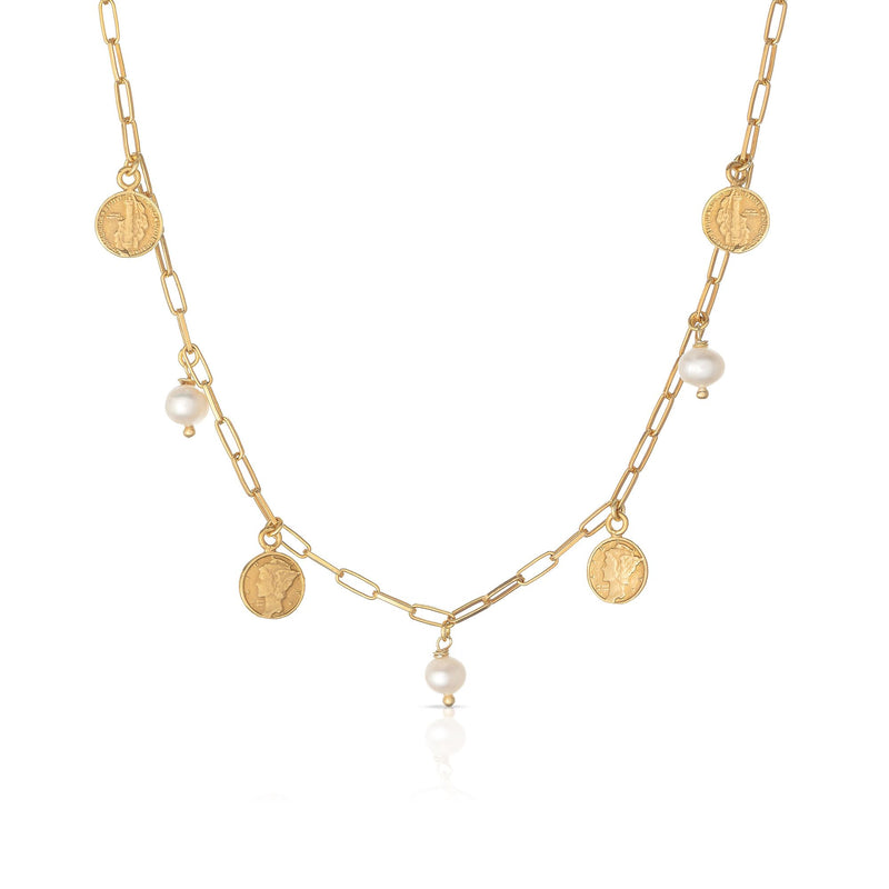 Dorotea 18K Gold Plated Necklace w. Pearls