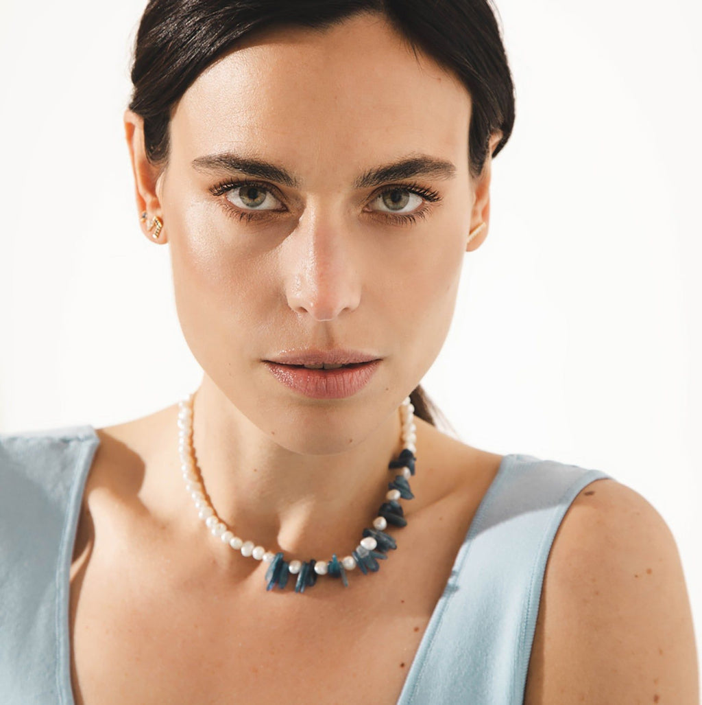 Noa 18K Gold Plated Necklace w. Pearls & Kyanite