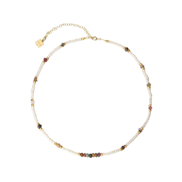 Collar Cassandra 18K Gold Plated Necklace w. Pearls & Tourmaline