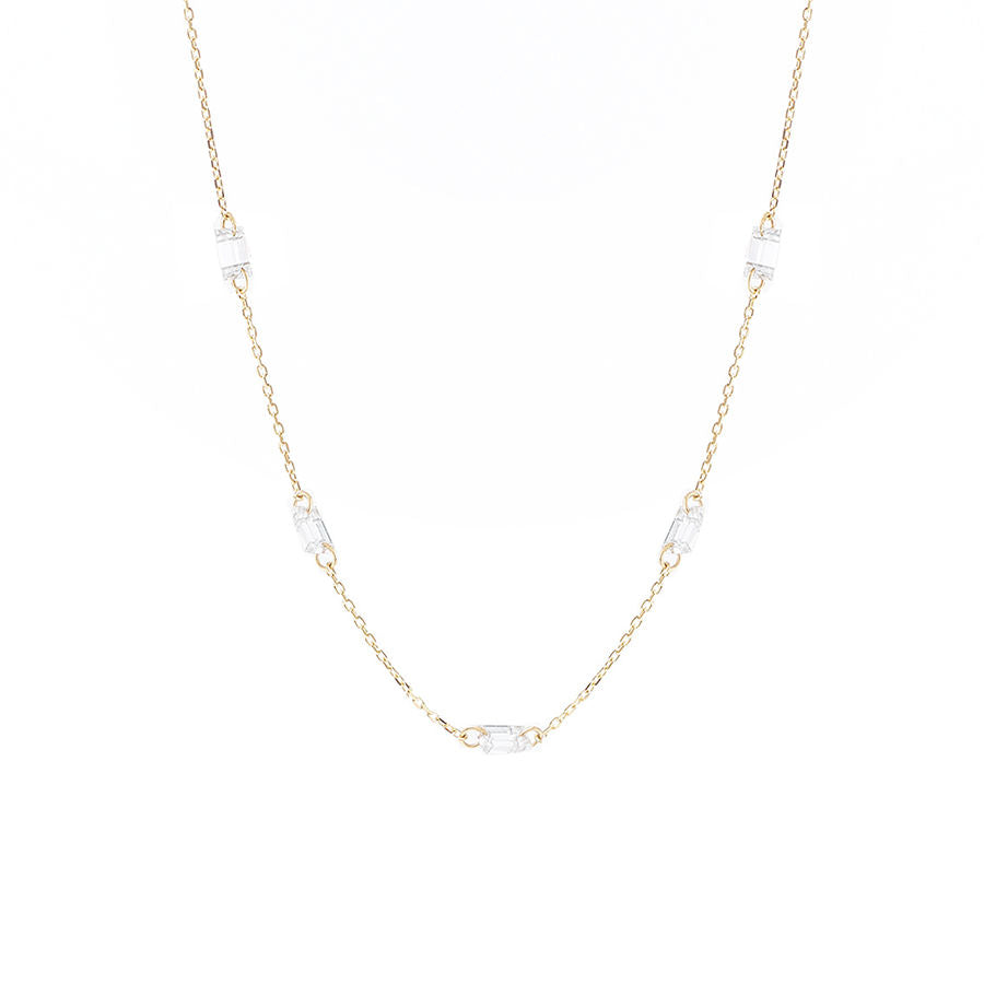 Danaé Encrusted Baguette 18K Gold Necklace w. Diamonds