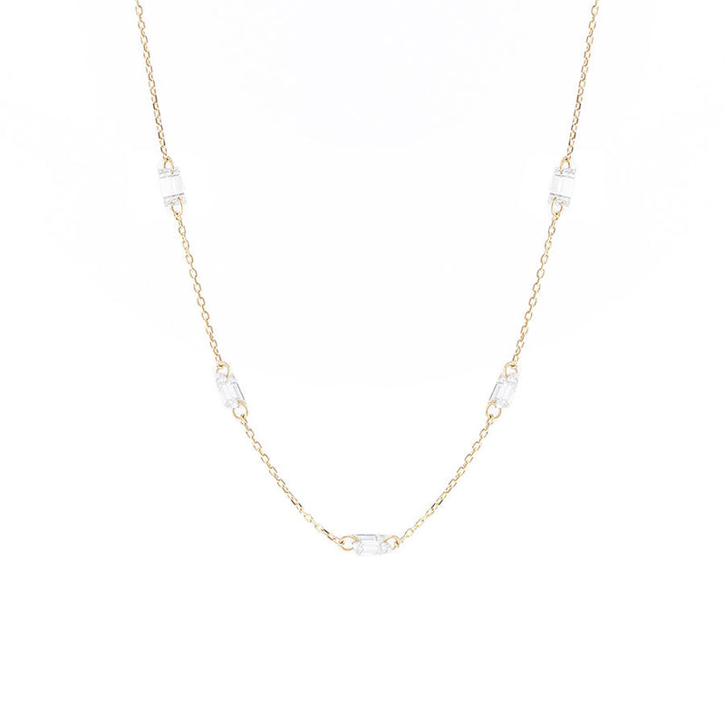 Danaé Encrusted Baguette 18K Gold Necklace w. Diamonds