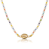 Cowrie 18K Gold Plated Necklace w. Pearls