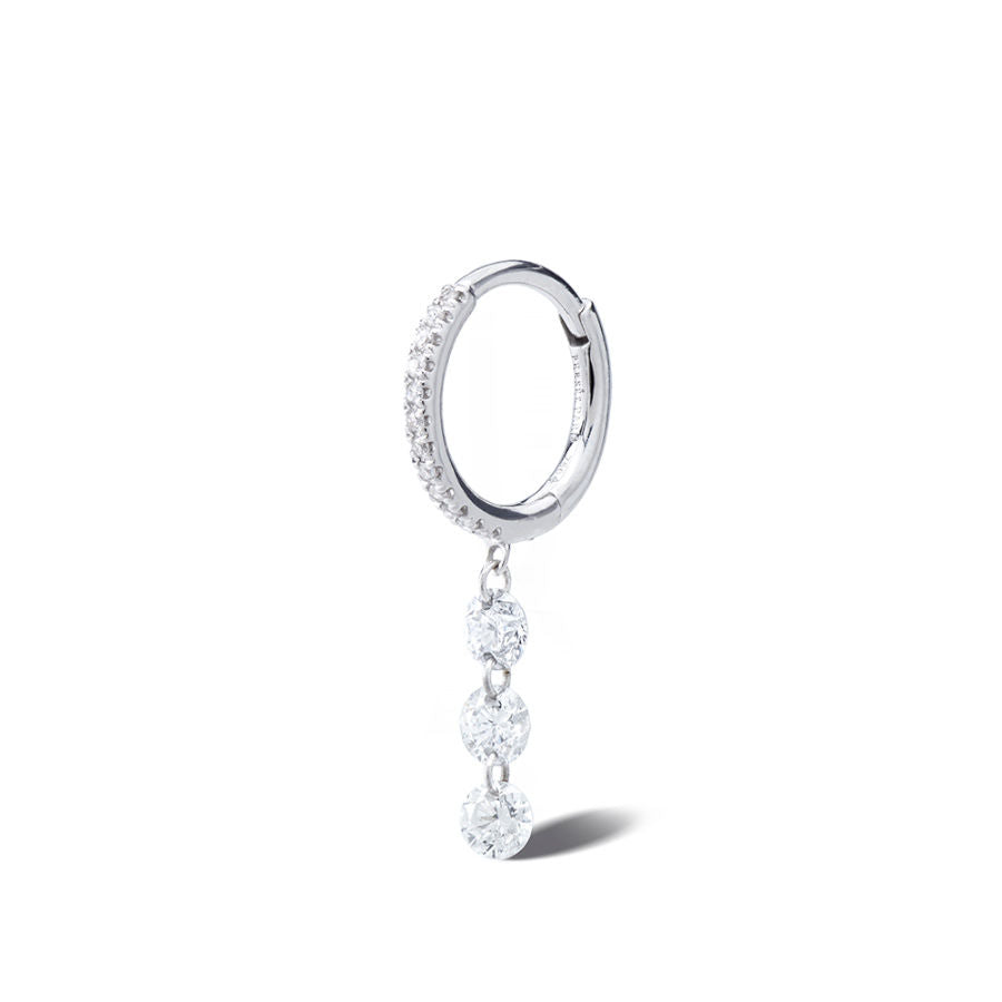 Danaé Hanging 3 Piercing Pavé 18K Gold, Whitegold or Rosegold Hoop w. Diamonds