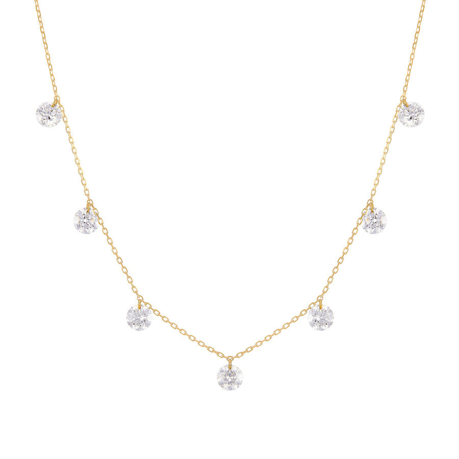 Danaé hanging 18K Gold, Whitegold or Rosegold Necklace w. 7 Diamonds