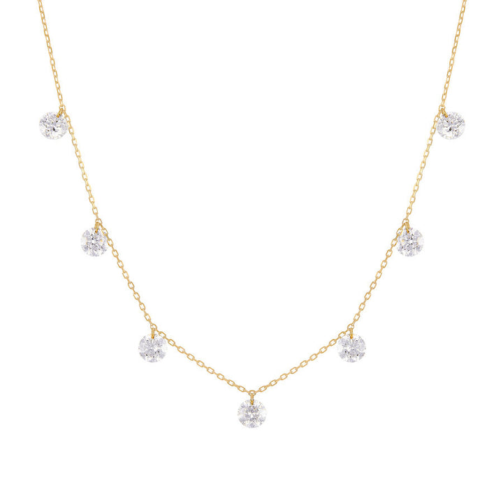 Danaé hanging 18K Gold, Whitegold or Rosegold Necklace w. 7 Diamonds