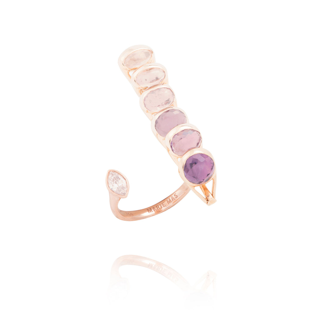 Dancing Open 18K Rosegold Ring w. Diamonds, Quartz, Topaz &  Amethyst