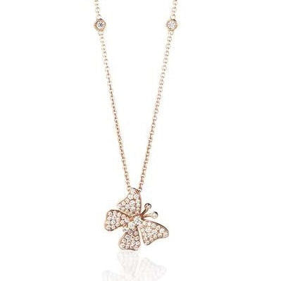 Fairytale Dangling Butterfly 18K Gold, Rosegold or Whitegold Necklace w. Diamonds