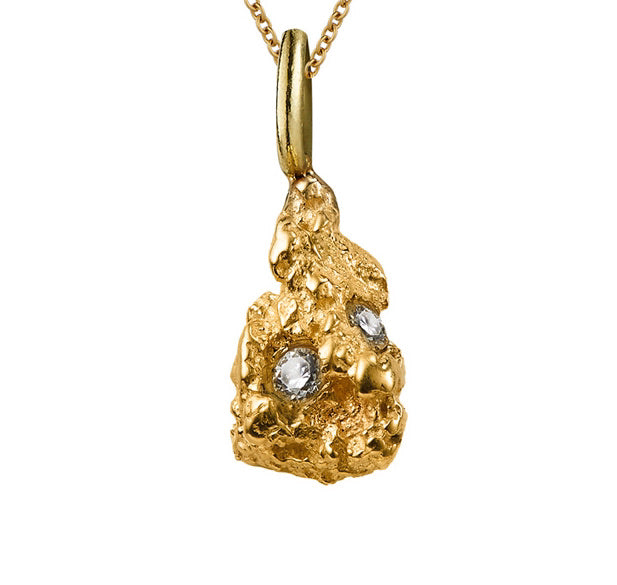 Nugget Ocean 9K Gold Necklace w. Diamonds