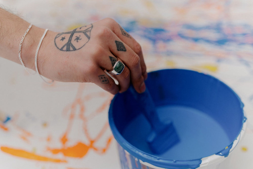 IX Cushion Marble Silver Signet Ring