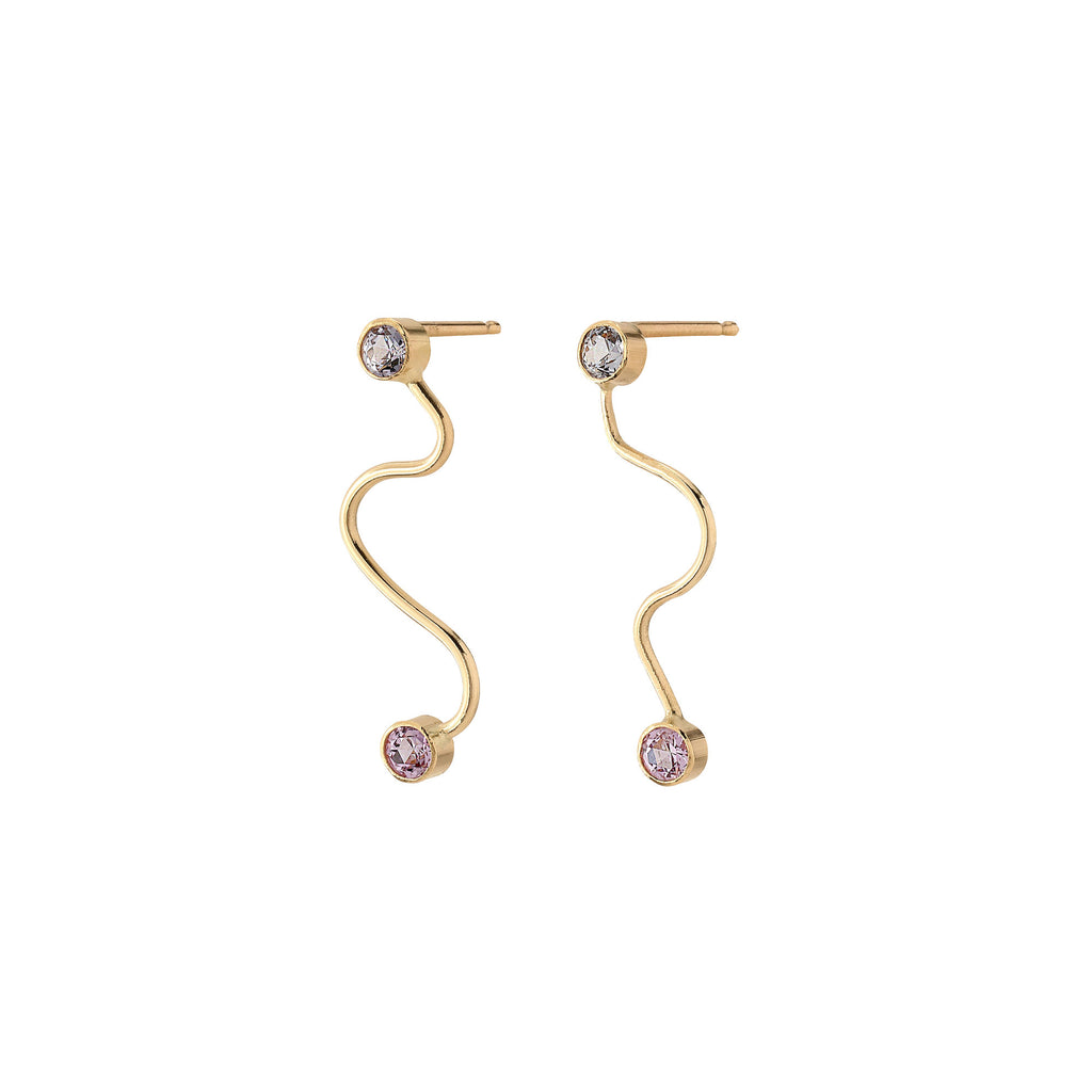 Doodle 14K Gold Earpins w. Sapphire & Spinel