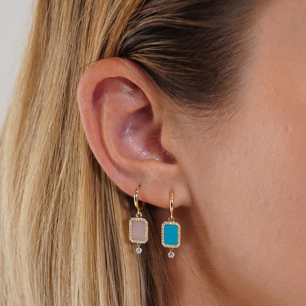 Piercing Semi Precious 18K Gold Earring w. Turquoise & Diamonds