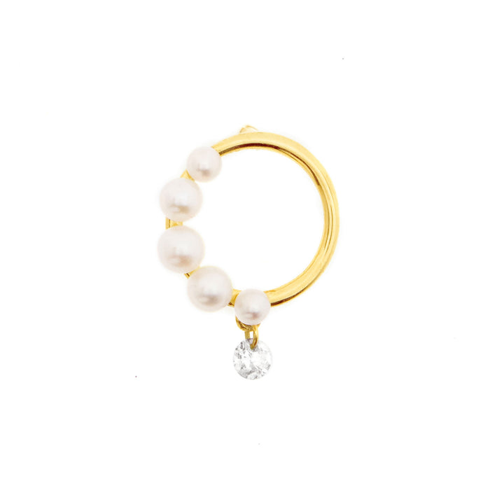 Halv Perle Aphrodite 18K Guld Ørering m. Diamant & Perler