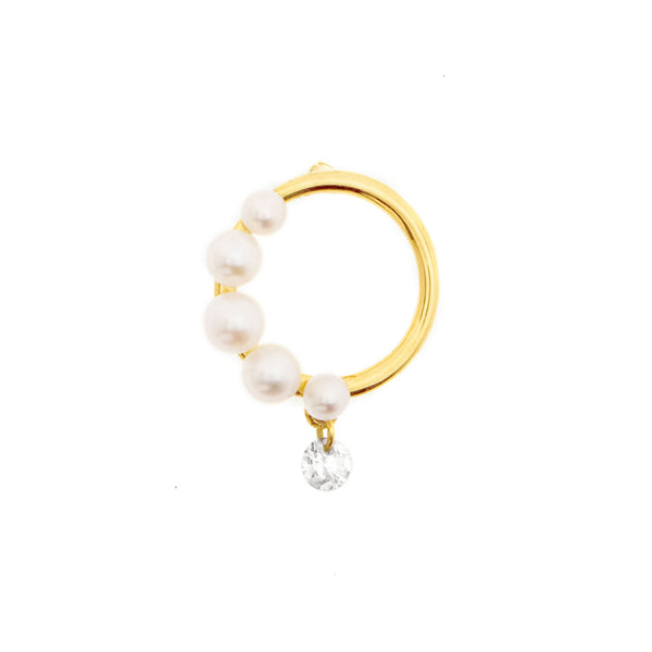 Half Pearl Aphrodite 18K Gold Earring w. Diamond & Pearls