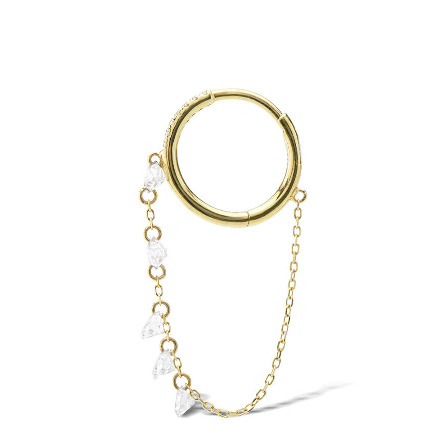Danaé Hanging 5 Chain Piercing 18K Gold or Whitegold Hoop w. Diamonds