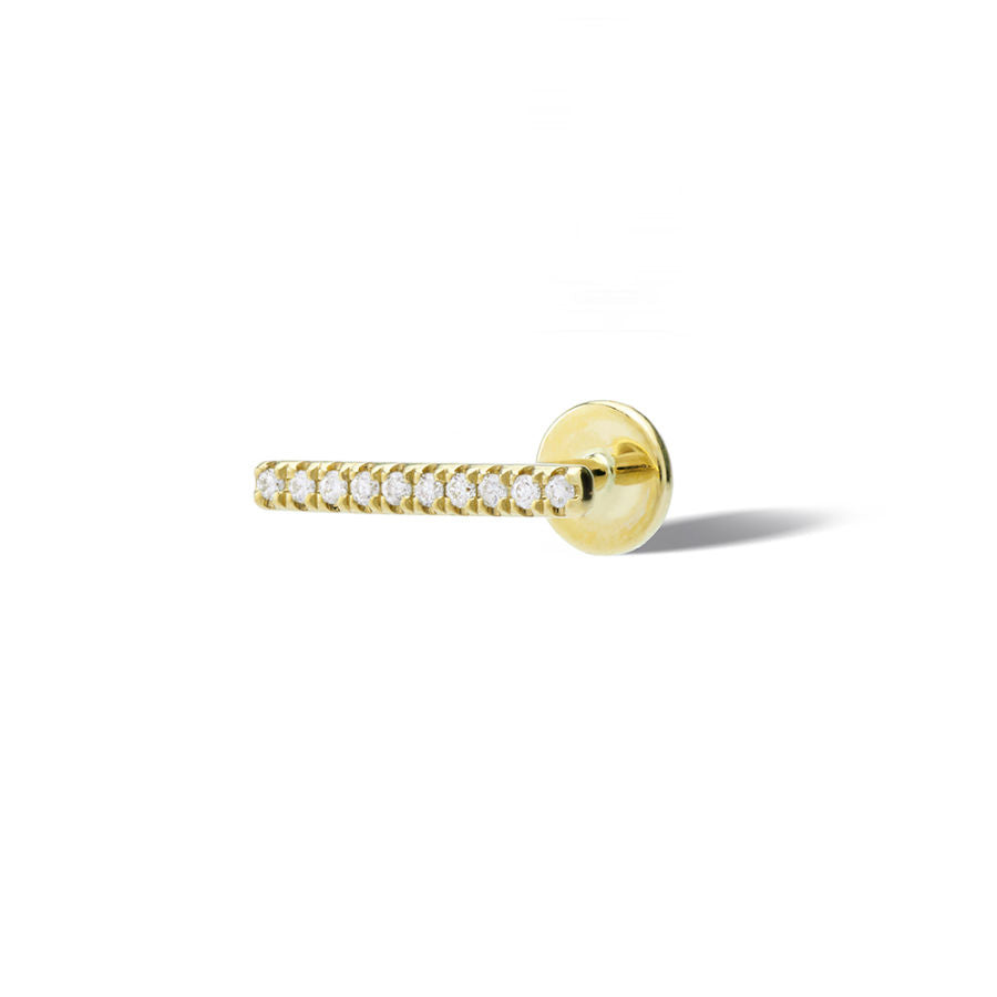 Pavé Bar Piercing 18K Gold Stud w. Diamonds