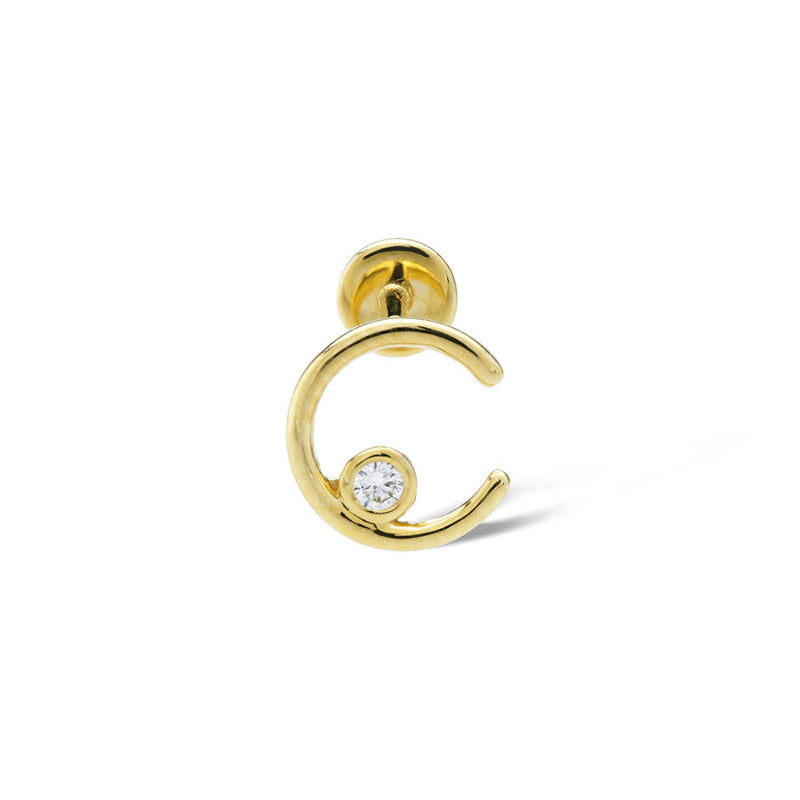 Mini Moon Piercing 18K Gold, Whitegold or Rosegold Stud w. Diamond