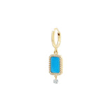 Piercing Semi Precious 18K Gold Earring w. Turquoise & Diamonds