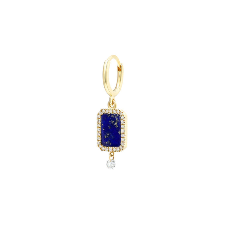 Piercing Semi Precious 18K Gold Earring w. Lapis & Diamonds