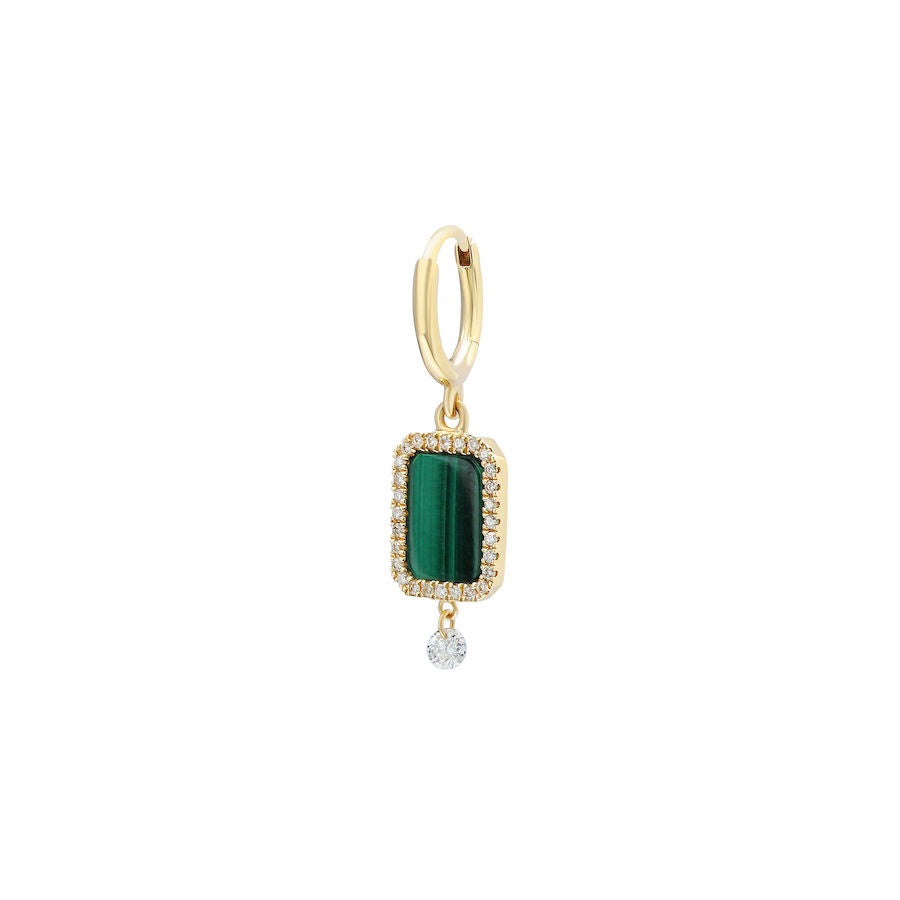 Piercing Semi Precious 18K Gold Earring w. Malachite & Diamonds