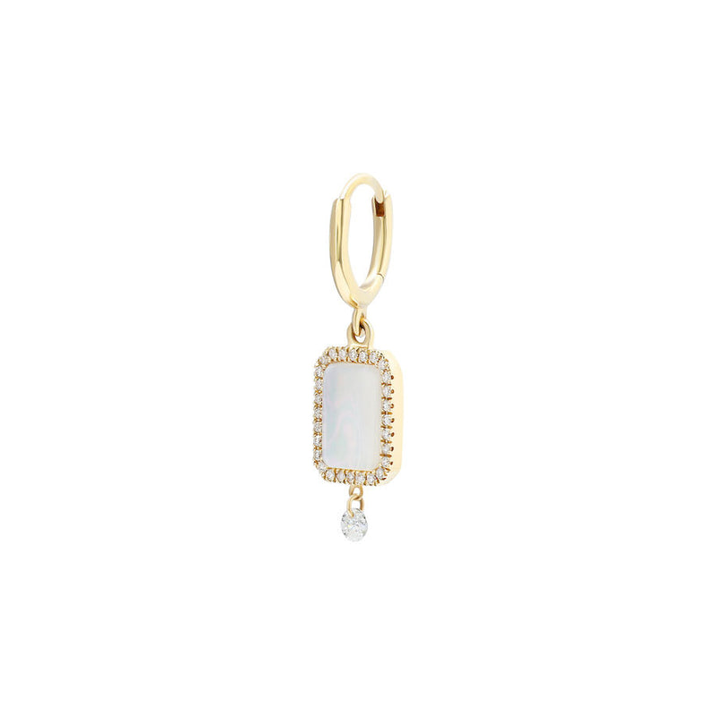 Piercing Semi Precious 18K Gold Earring w. White Pearl & Diamonds